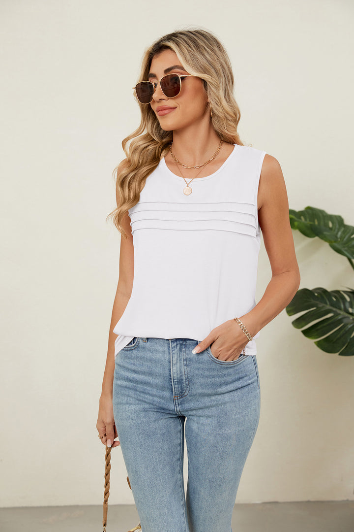 Solid color crew neck loose sleeveless T-shirt vest