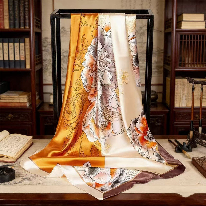 Luxury Printed Satin Square Scarf