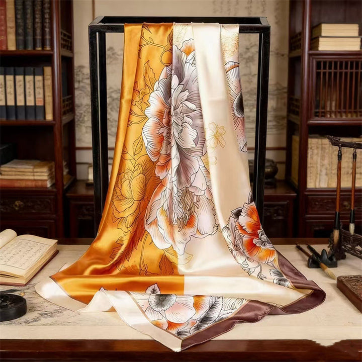 Luxury Printed Satin Square Scarf