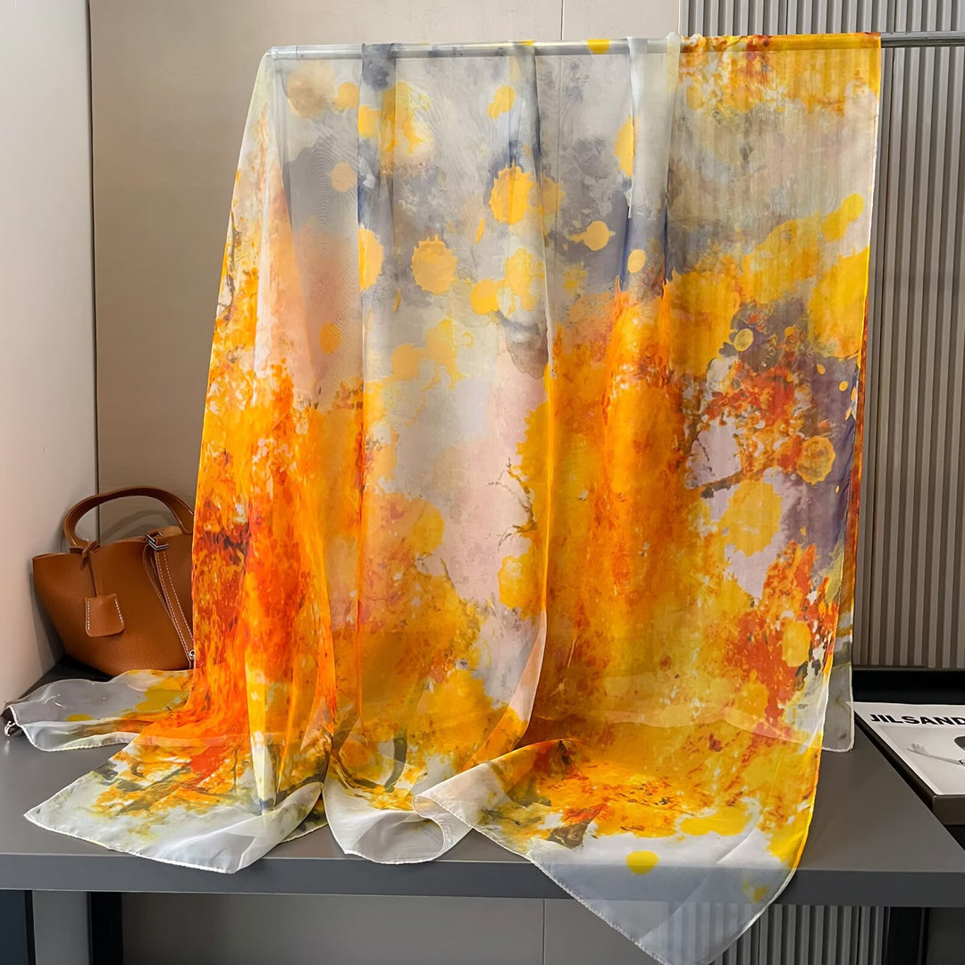 Sheer Artistic Floral Long Scarf Shawl