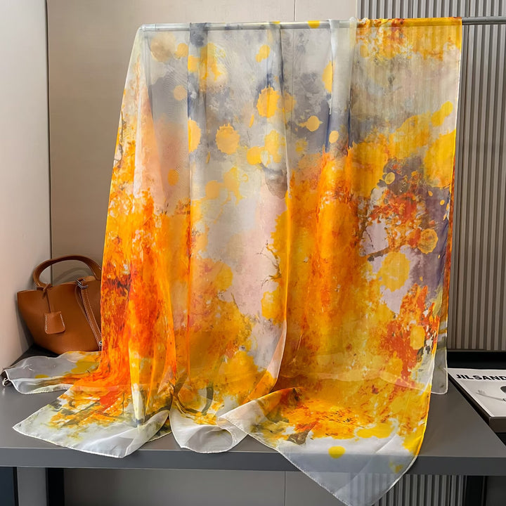 Sheer Artistic Floral Long Scarf Shawl