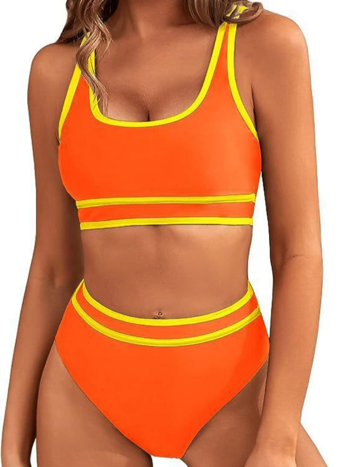 Contrast Trim Stripe High Waisted Bikini Set