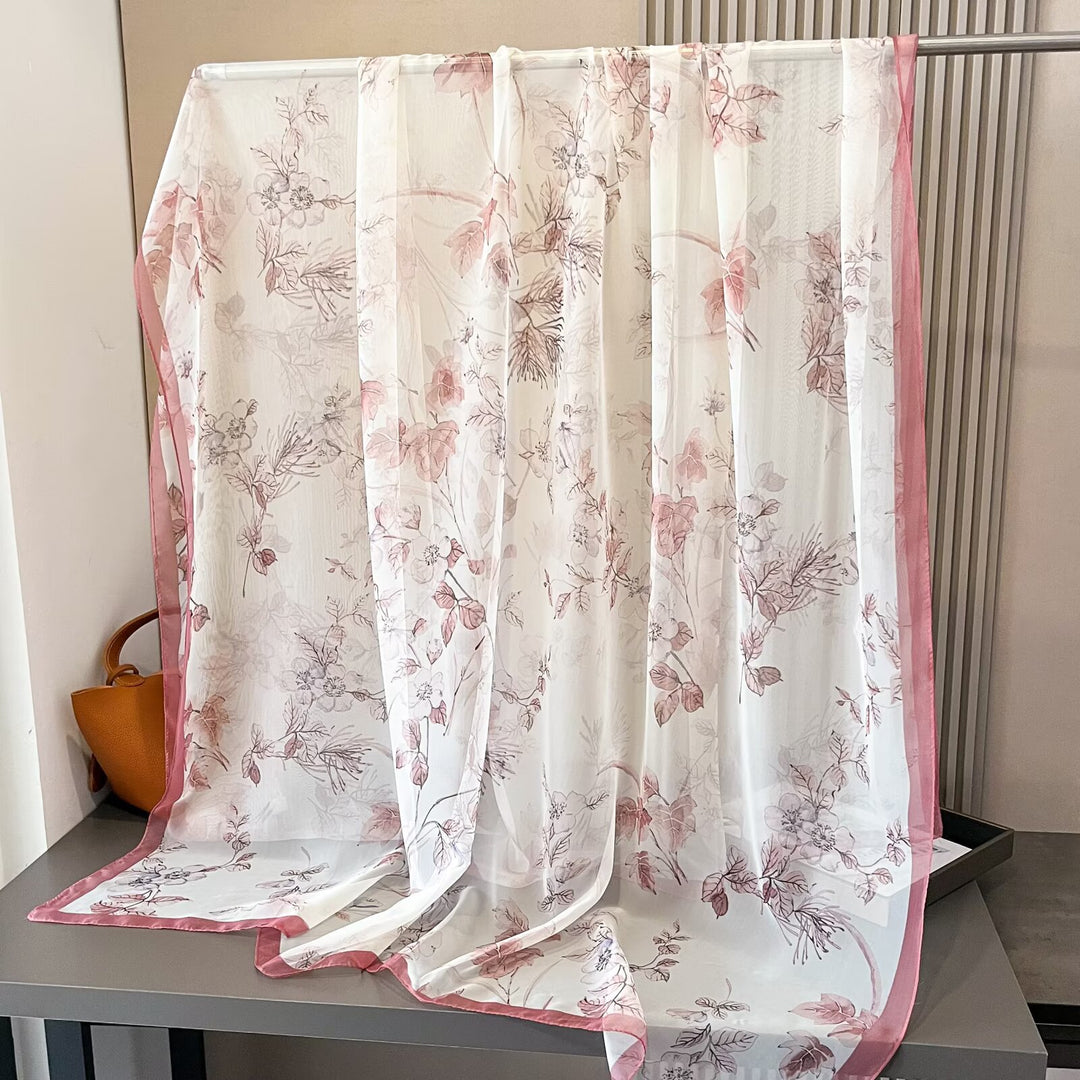 Sheer Artistic Floral Long Scarf Shawl