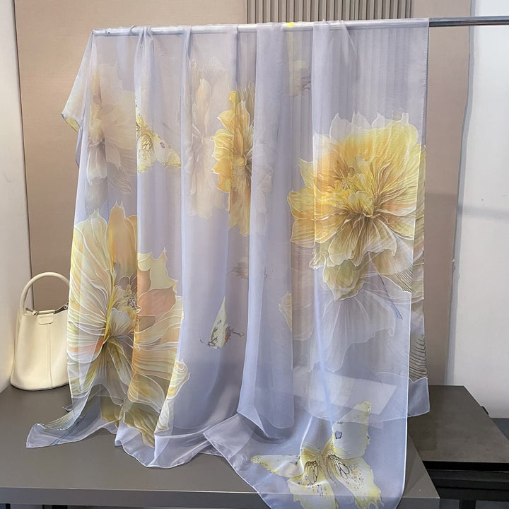 Sheer Artistic Floral Long Scarf Shawl