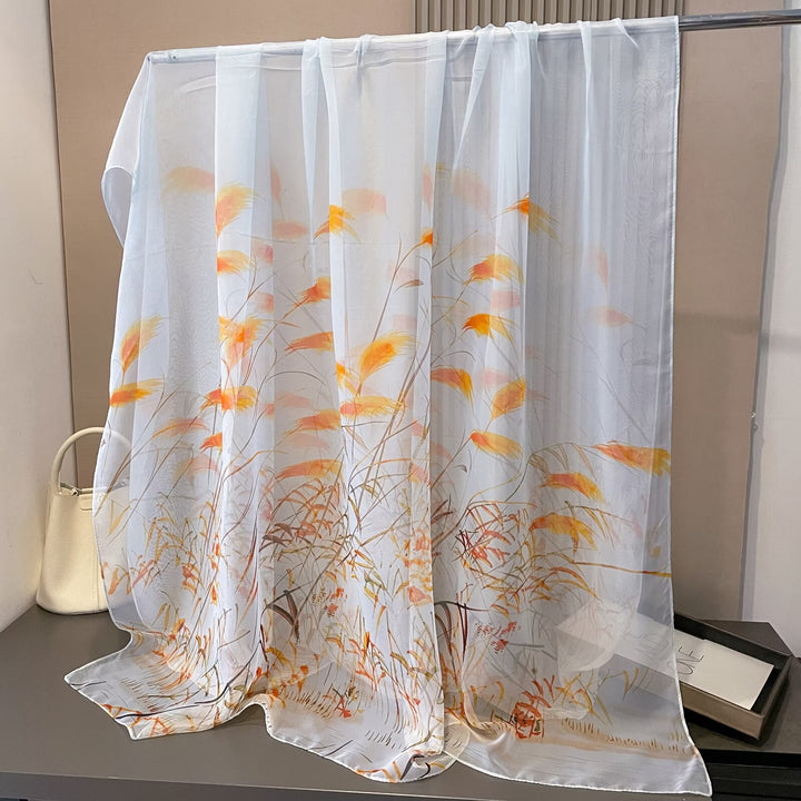 Sheer Artistic Floral Long Scarf Shawl