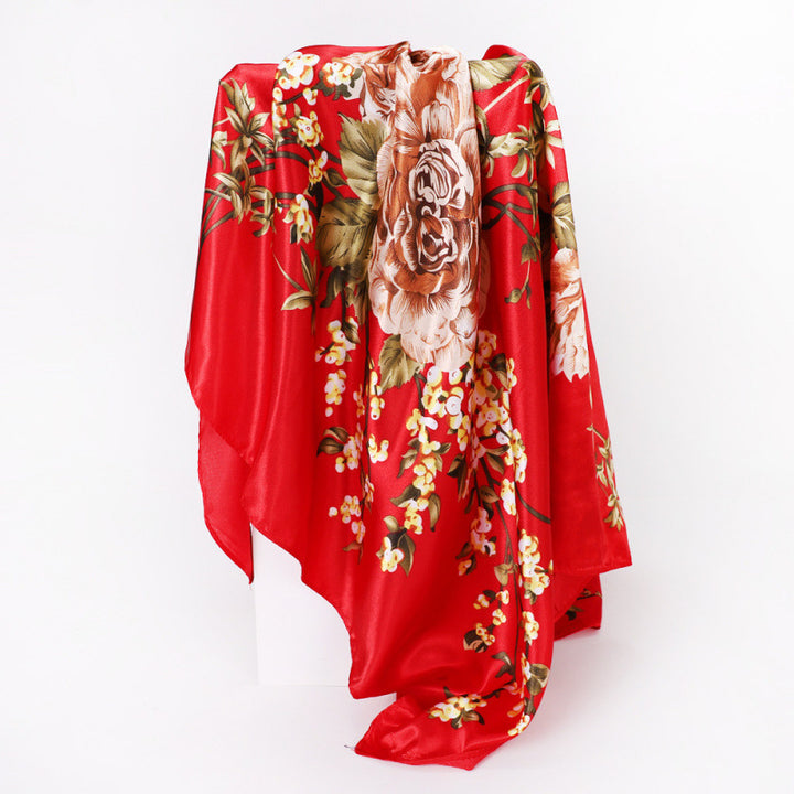 Floral Print Square Satin Scarf