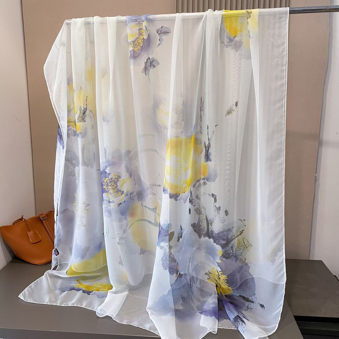 Sheer Artistic Floral Long Scarf Shawl