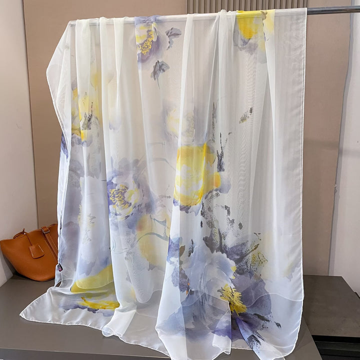Sheer Artistic Floral Long Scarf Shawl