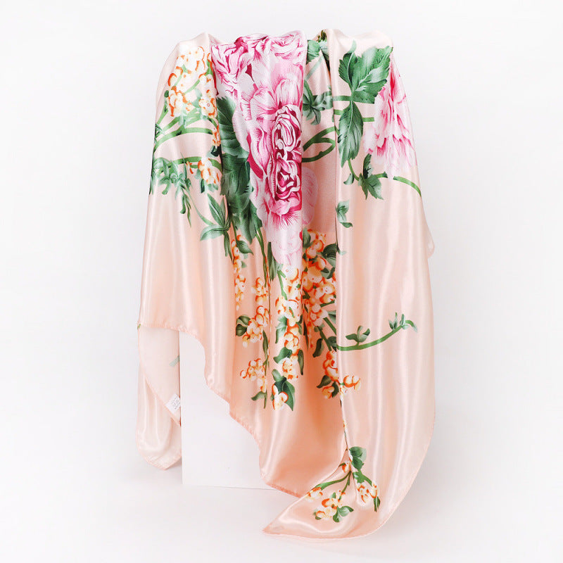 Floral Print Square Satin Scarf