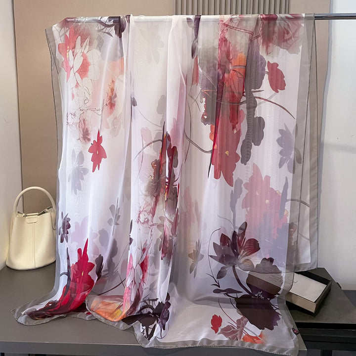 Sheer Artistic Floral Long Scarf Shawl