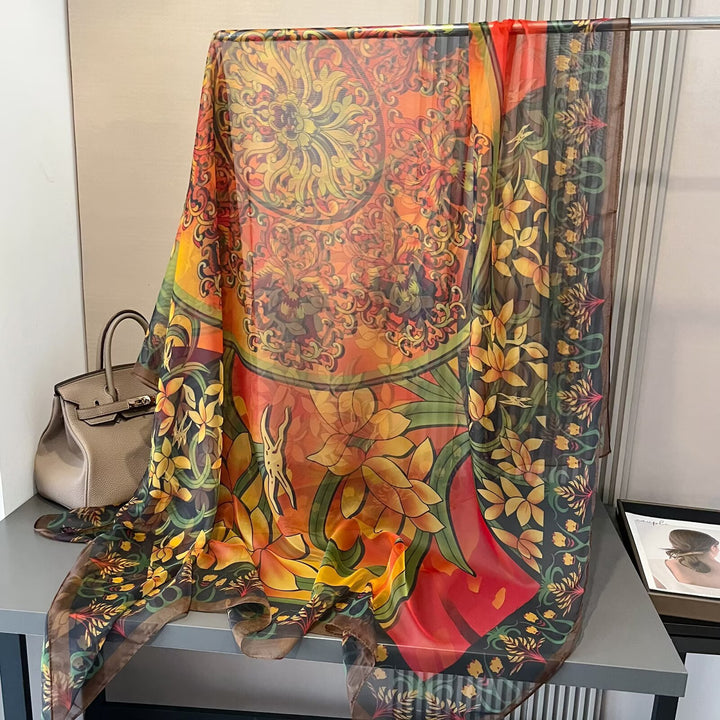 Sheer Artistic Floral Long Scarf Shawl