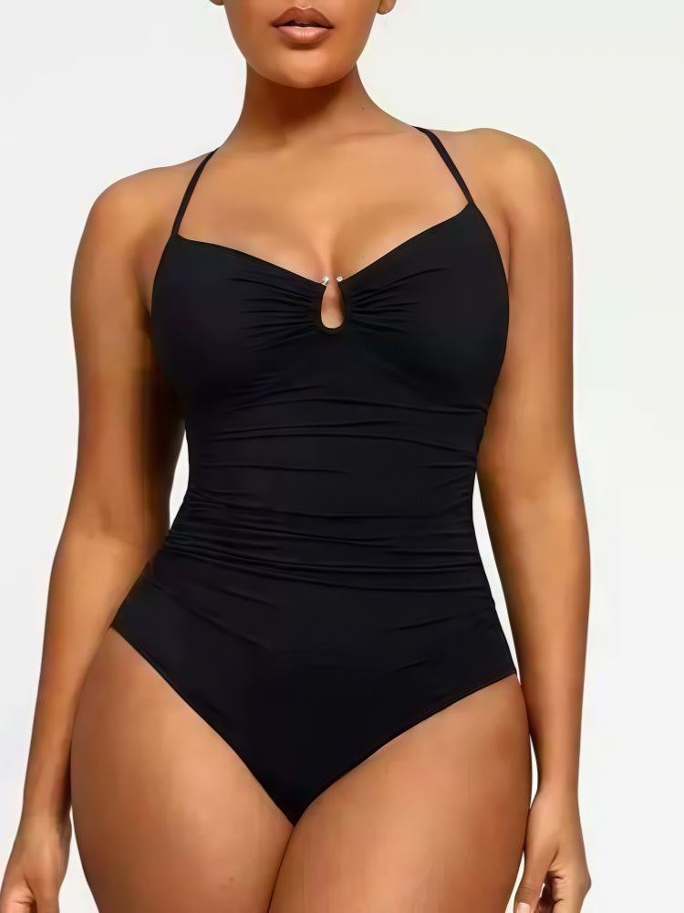 Slimming Ruched One Piece Swimsuit – Sexy V-Neck Tummy Control Swimwear