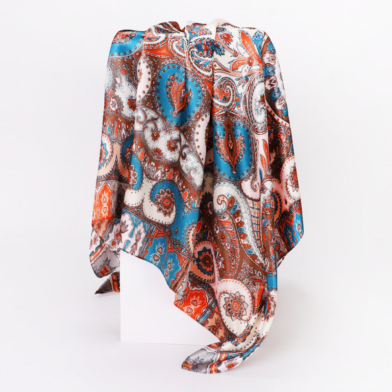 Floral Print Square Satin Scarf