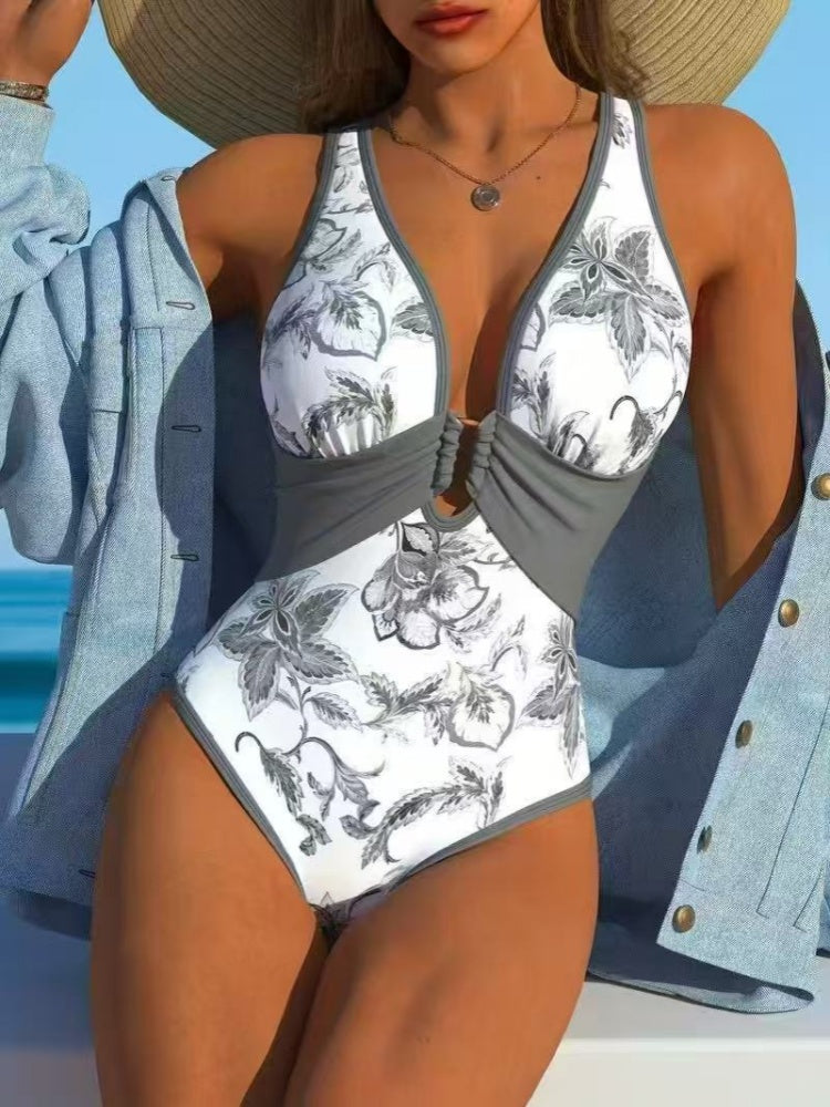 Floral Deep V One-Piece Swimsuit – Slimming Tummy Control Swimwear