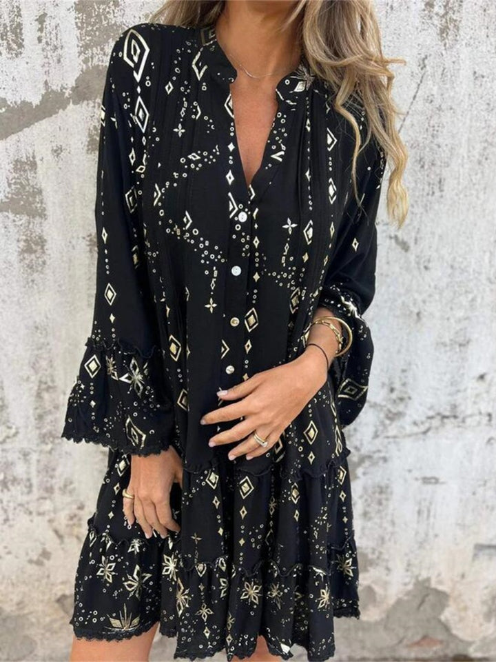 Solid color bell sleeve hollow dress
