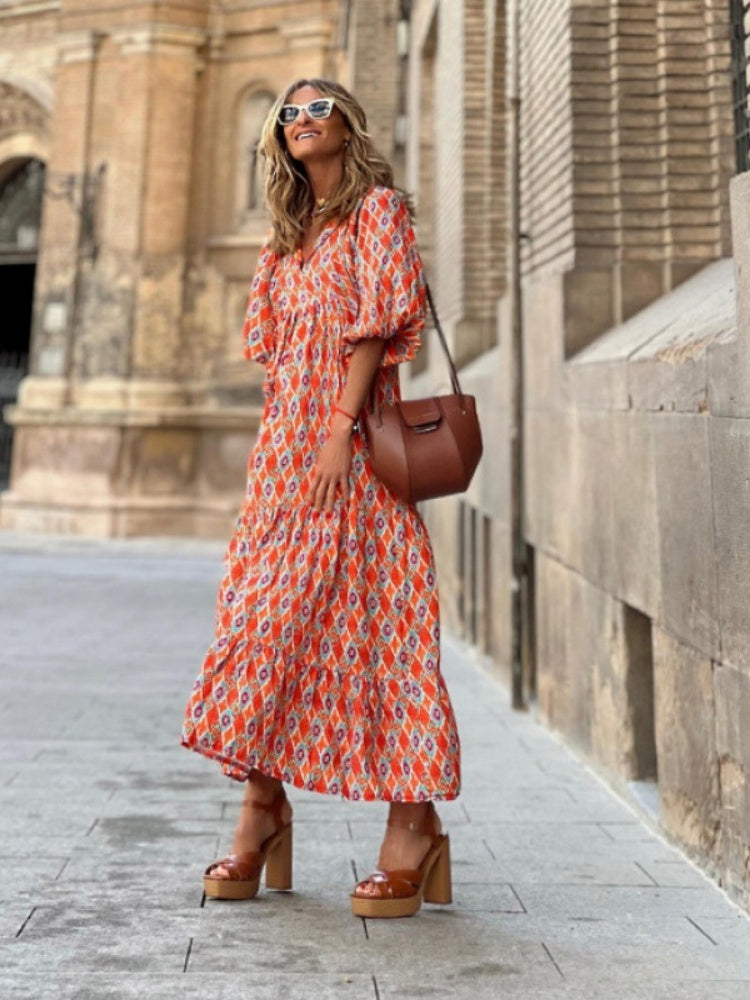 Puff Sleeve Tiered Maxi Dress