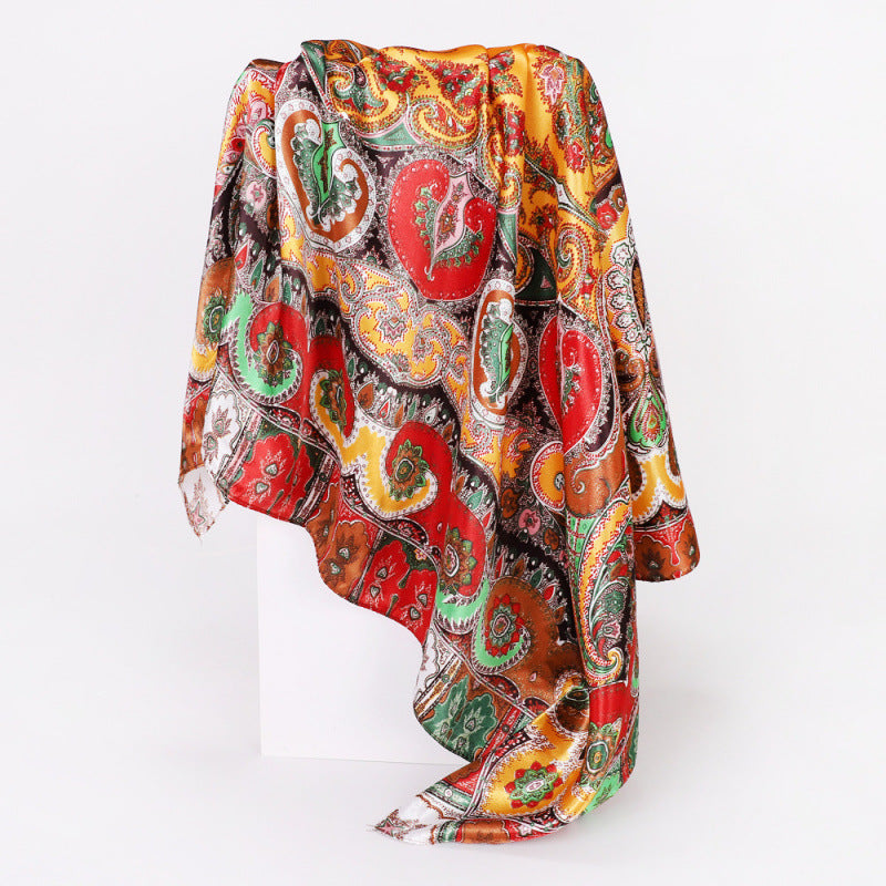 Floral Print Square Satin Scarf