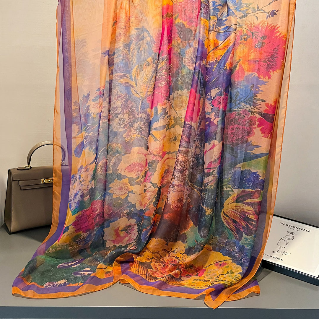 Sheer Artistic Floral Long Scarf Shawl