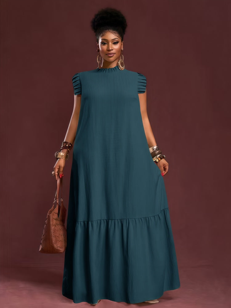 Pleated flutter-sleeve loose maxi dress