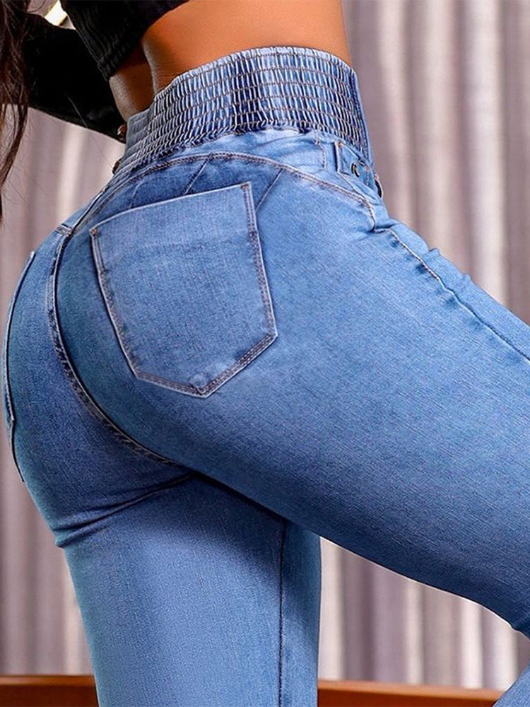 High-waisted stretch slim-fit flared jeans
