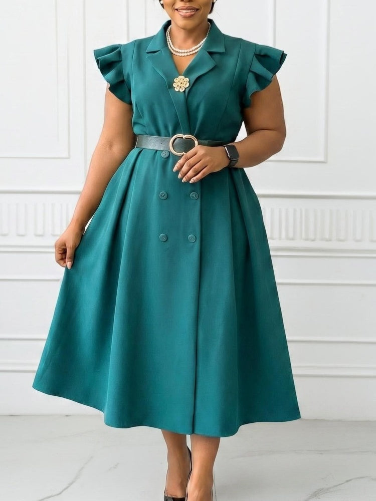 Tailored Blazer-Style Midi Dress with Belt