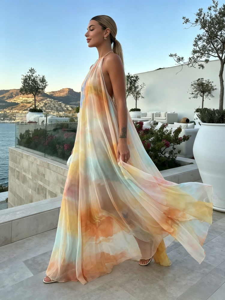 Elegant Off-Shoulder Mesh Vacation Dress