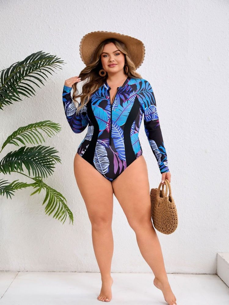Plus Size Long Sleeve Zip Swimsuit – Slimming &amp; Sun Protection