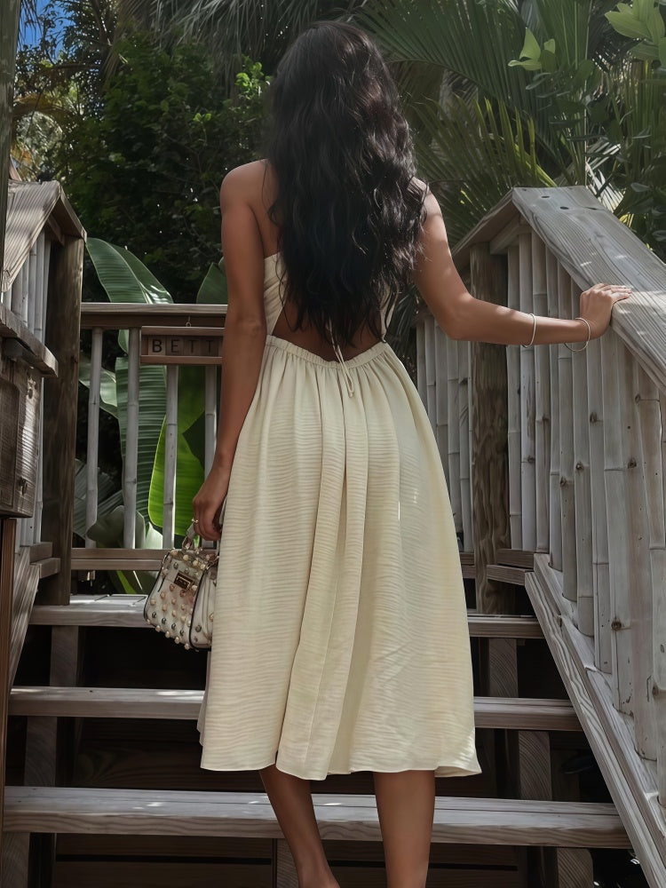 Spaghetti Strap Cutout Backless Split Midi Dress