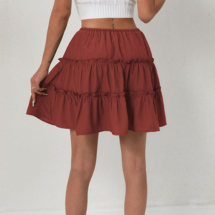 Tiered Ruffle Mini Skirt - High-Waisted Drawstring Flowy Skirt
