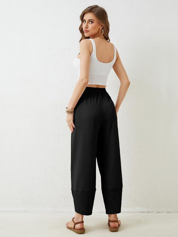Elastic Waist Loose Fit Cropped Pants