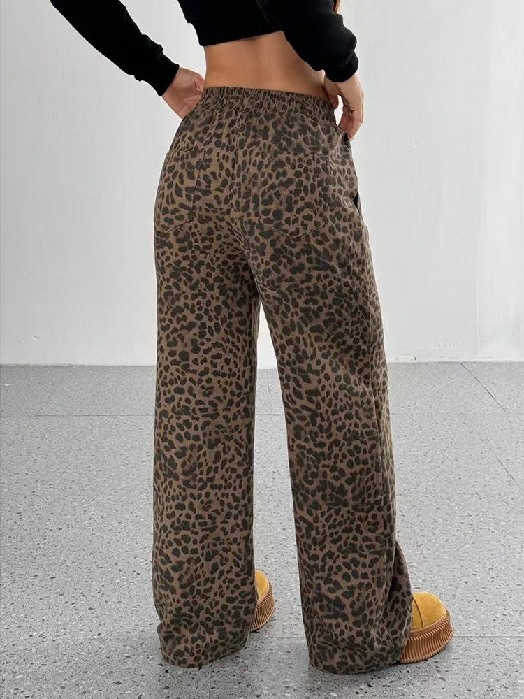 Leopard Print High-Waisted Wide Leg Pants