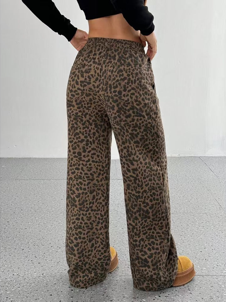Leopard Print High-Waisted Wide Leg Pants