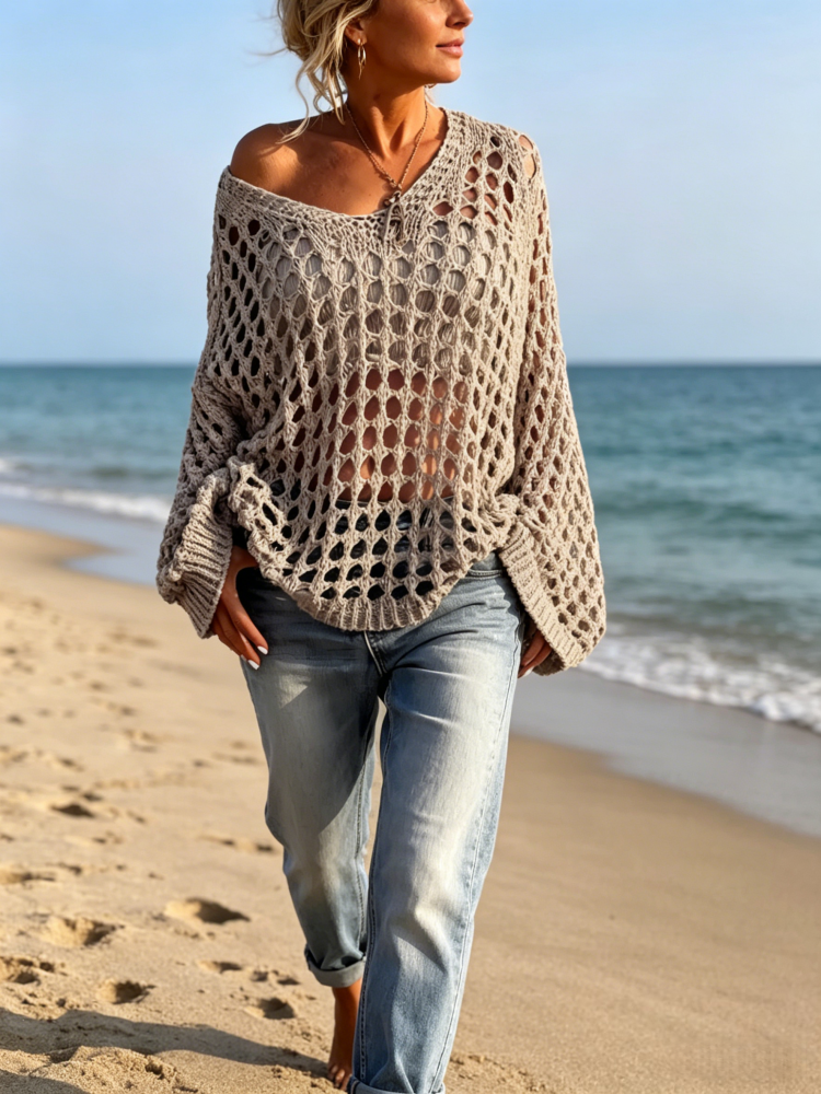 Loose Openwork Long Sleeve Sweater