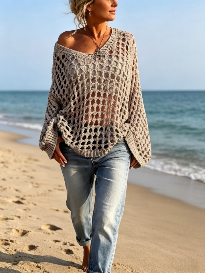 Loose Openwork Long Sleeve Sweater