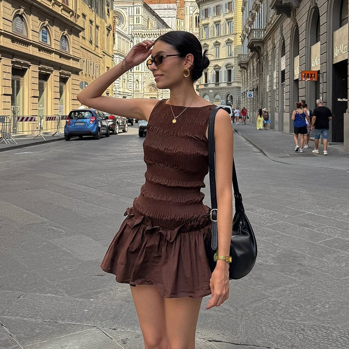 Smocked Ruffle Hem Sleeveless Mini Dress