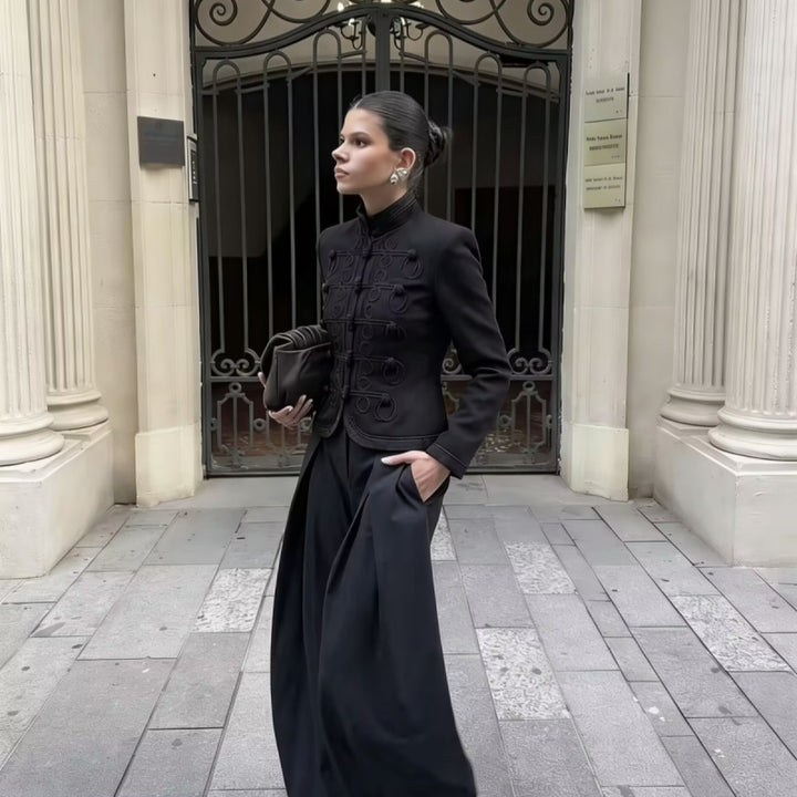 Black Half High Collar Toggle Button Cropped Jacket