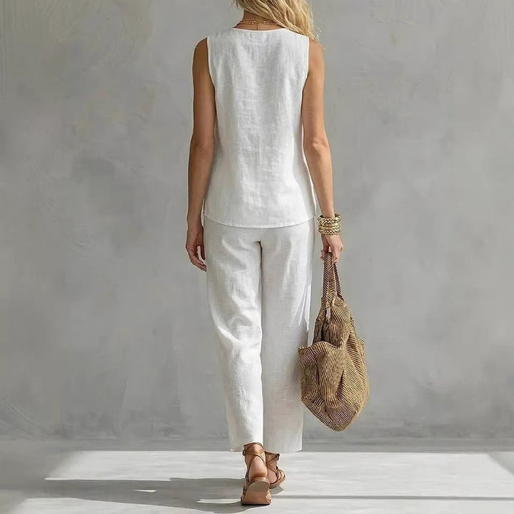 V-neck sleeveless top and wide-leg pants two-piece set