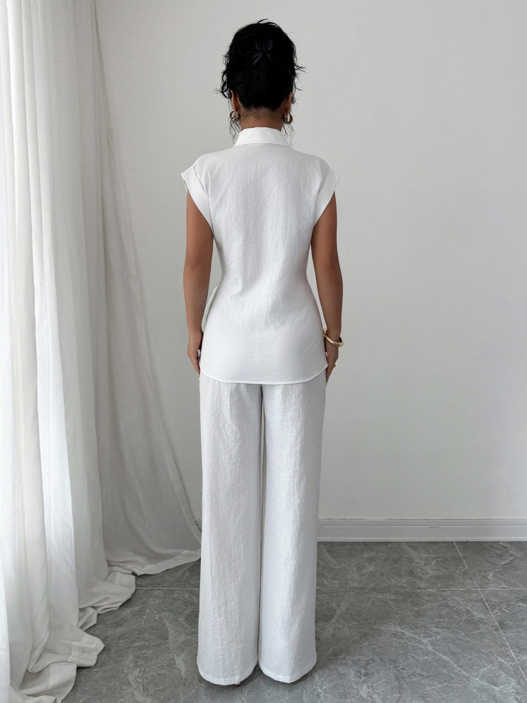 Tie-Waist Sleeveless Shirt &amp; Wide Leg Pants Set