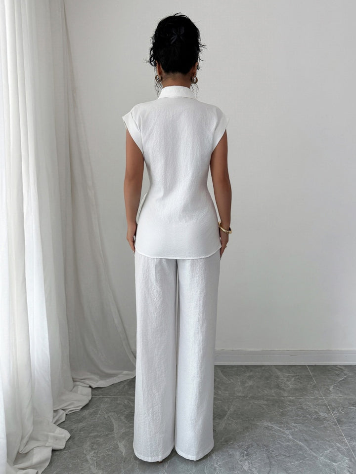 Tie-Waist Sleeveless Shirt &amp; Wide Leg Pants Set