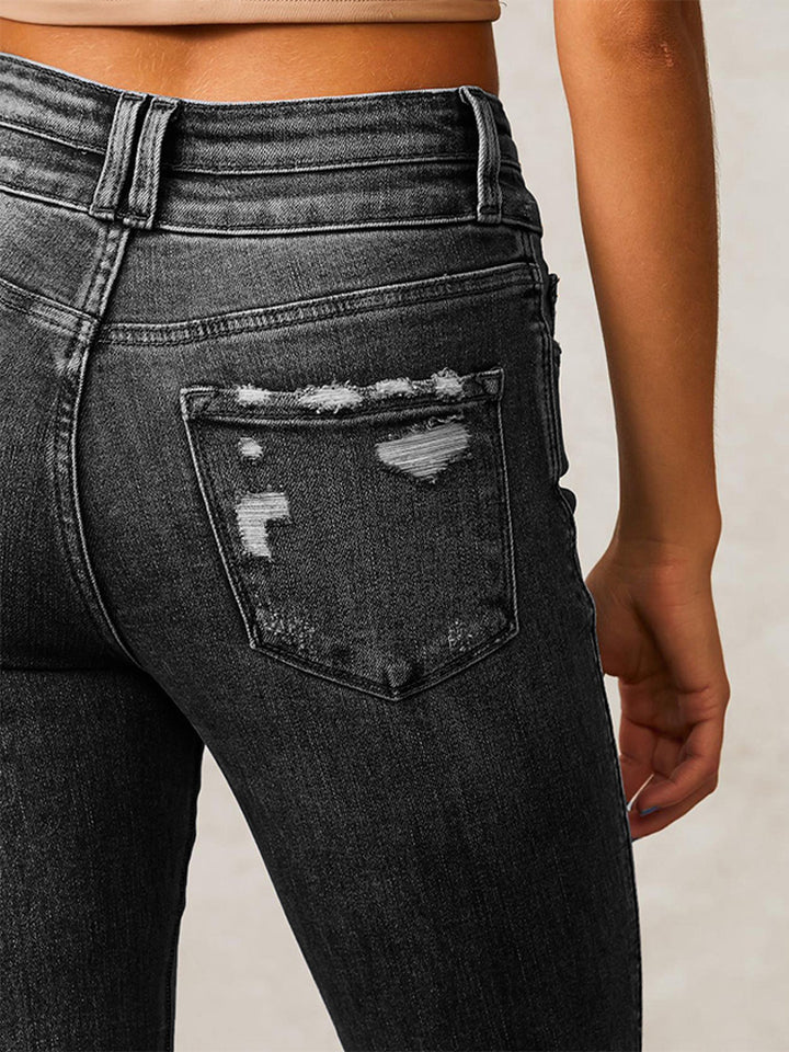 Retro ripped denim flared jeans