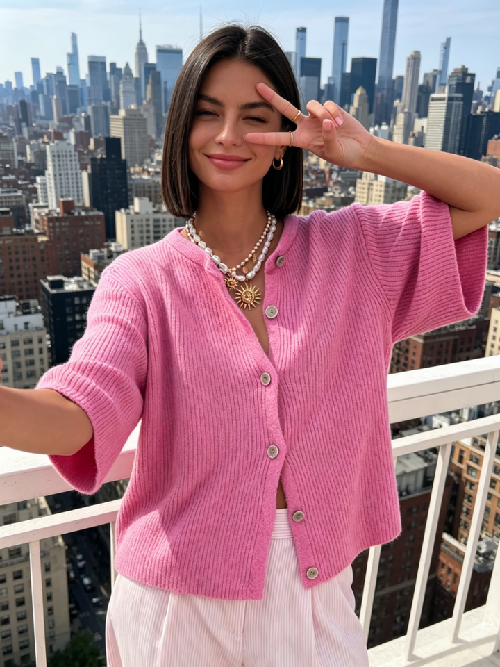 Short Sleeve Knit Cardigan