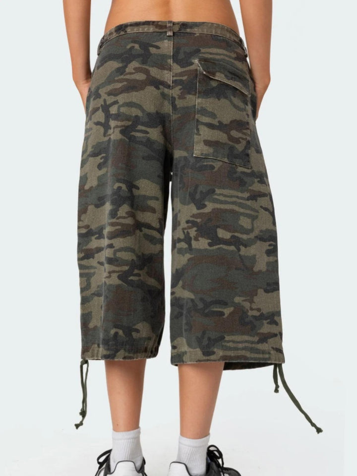 Camouflage Cargo Capri Pants | Drawstring Hem Loose Wide-Leg Shorts