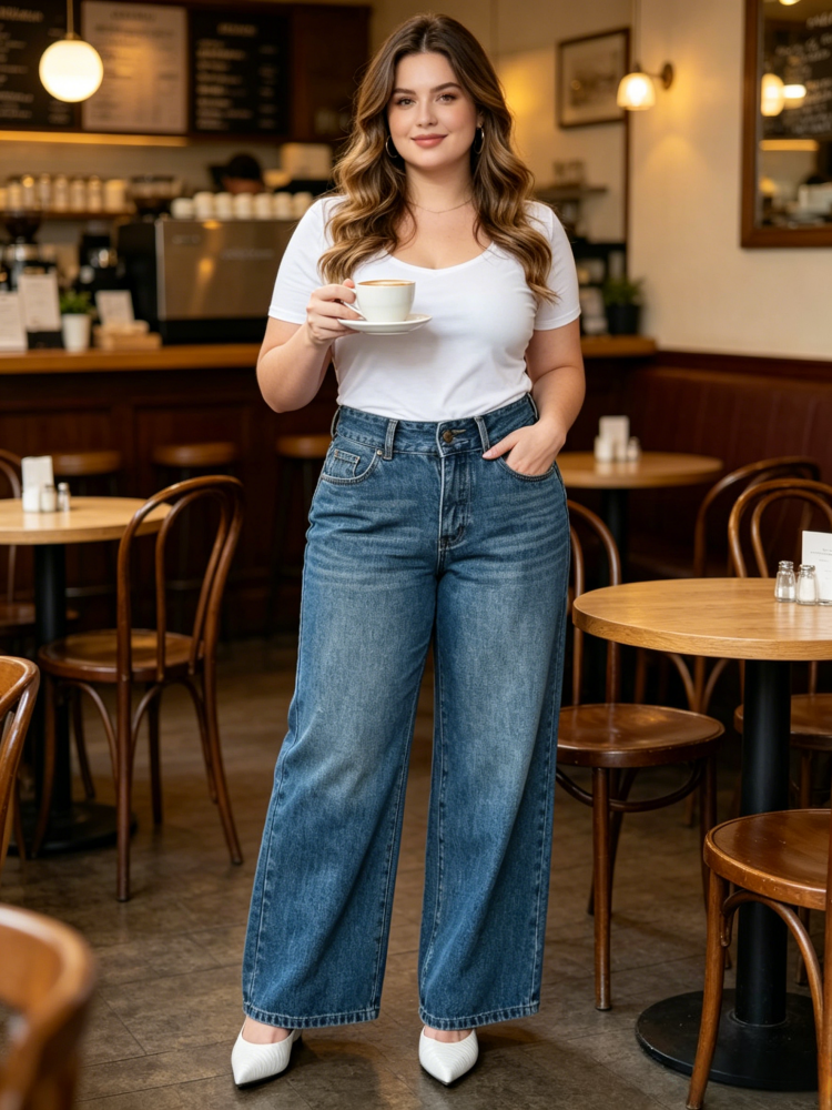 Ultra High Waist Medium Stretch Wide Leg Full Length Denim Jeans