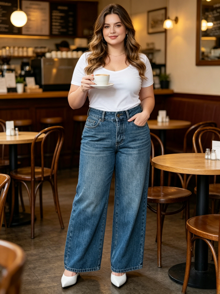 Ultra High Waist Medium Stretch Wide Leg Full Length Denim Jeans