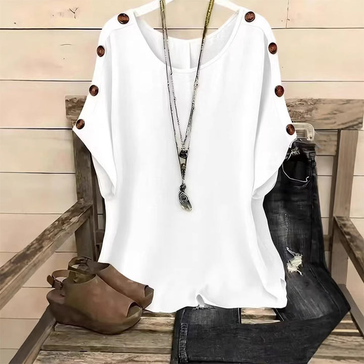 Casual loose solid color round neck short-sleeved top