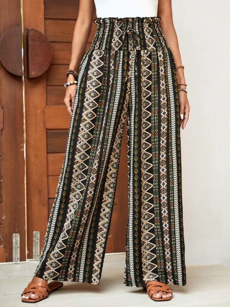 Boho Geometric Print High-Waist Wide Leg Pants