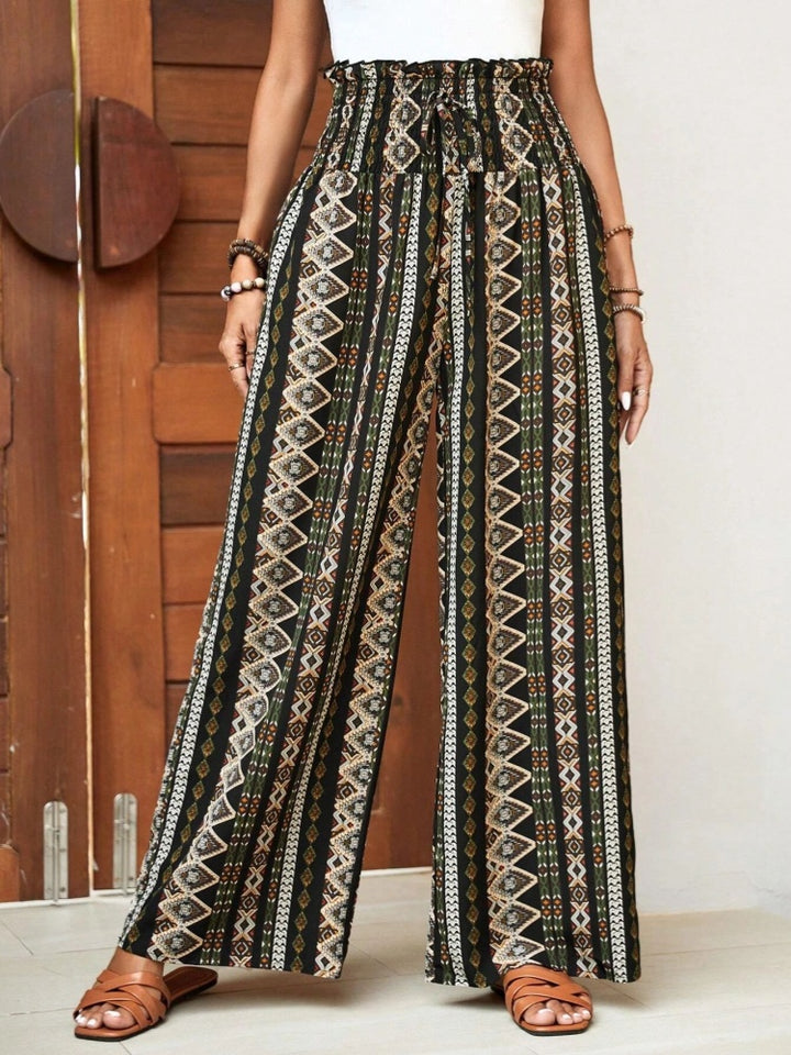 Boho Geometric Print High-Waist Wide Leg Pants