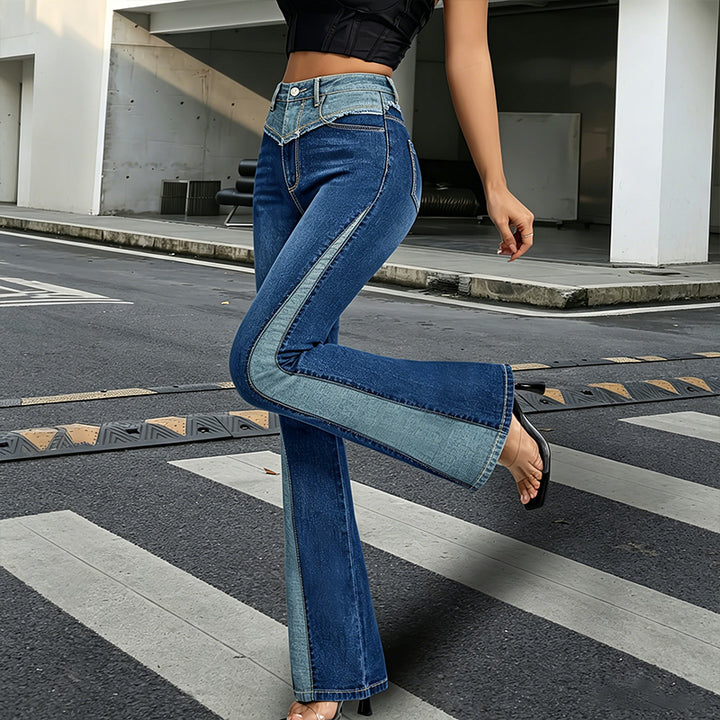 High-waisted color-blocked flared jeans
