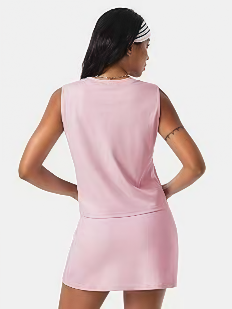 Solid Sleeveless Tank Top &amp; Drawstring Skirt 2-Piece Set