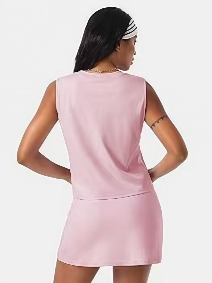 Solid Sleeveless Tank Top &amp; Drawstring Skirt 2-Piece Set